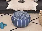 Home decor pouf Moroccan Genuine Leather Boho Pouf Ottoman Footstool Pouffe Blue