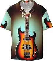 [HVTTIOR] Guitar Bass Music Musical Instrument Print Short Sleeve Shirt Cuban Collar Beach Casual Style Summer Vacation Relaxed Fit