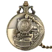 Steam Engine Design Quartz Pocket Watch White Arabic Number Dial Railroad Style