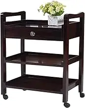 Bar Serving Cart Flexible Smooth Rolling Cart 3 Tier Utility Cart with Storage Box Beauty Salon Trolley Solid Wood Storage Serving Cart Furniture
