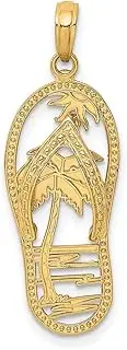 [JewelryWeb] 14ct Gold Palm Tree Flip Flop [cut out] Charm Pendant Necklace 32.3x11.5mm Wide 4.3mm Thick