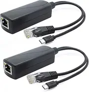 ANVISION 2-Pack 5V PoE Splitter, 48V to 5V 2.4A with Micro USB Plug, IEEE 802.3af Compliant, for IP Camera, Dropcam or Raspberry Pi and More