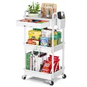 EaseSky 3-Tier Rolling Cart with Drawer & Lockable Wheels Plastic Shelf Stora...