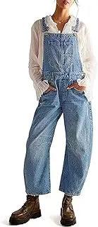 [yoeasy] Women's Denim Overall Barrel Wide Leg Bib Baggy Jeans Adjustable Strap Denim Romper Stretch Jumpsuit Y2K Pants