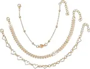 [LAXTO] Bracelets,Bracelet Jewellery,Anklet String Charm,Woven Bracelet All Match Thick Chain Set Anklet European and American Temperament Personality Trend 3 Piece Anklet Tibetan Bracelet