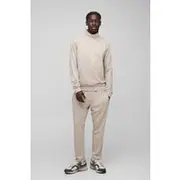 Mens Stone 260GSM Loopback Basic Regular Fit Quarter Zip Sweatshirt and Relaxed Tapered Jogger Set