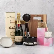 Luxury Entertainer Gift Hamper - Aussie Gifting ideas for Birthdays, Christmas, Mothers Day, Anniversaries - Includes Curated wines, elegant serveware, and aromatic candle (Popular Champagne)