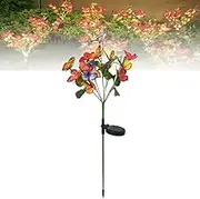 Solar Outdoor Butterfly Lights, String Lights LED Outdoor Waterproof for Garden Decor, 17 Realistic Butterfly Decorations Metal Decorative Light with 44 LED for Patio, Gifts for Womens(A,1PC)