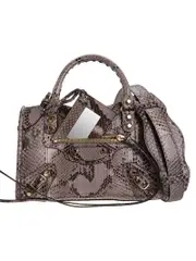 Balenciaga Classic City Mini Python Print Metallic Leather Tote