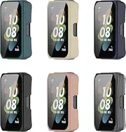 Chofit 6 Pack Hard PC Case with Tempered Glass Screen Protector intended for Huawei Band 7/Band 7 NFC/Band 6/Band 6 Pro, Full Protective Waterproof Bumper Cases