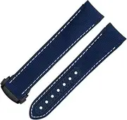 [KAVJU] For Omega Strap For AT150 Seamaster 300 Planet Ocean De Ville Speedmaster Curved End Watch Band 20mm Blue White Line High Density Nylon Cowhide Watchbands