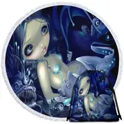 In the Abyss Scary Underwater Art Fish and Mermaid Round Beach Towel