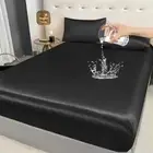 Waterproof Fitted Bed Sheet – 1pc Anti-Slip Elastic Band Black Gold White Option