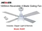 Heller 1200mm 4 Blade White/Cherry Wood Ceiling Fan+Clipper Light+Remote 'RUBY'