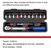 16PCS Torque Wrench Set 2-24N.m Torque Adjustable 1/4inch Ratchet Wrench Tools