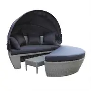Erith Wicker Outdoor Furniture Day Bed w/ Canopy Brown/Black