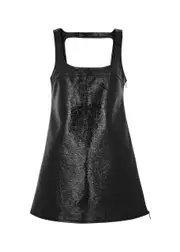 Courrèges Chasuble Crinkled Vinyl Mini Dress - Black - 14 14