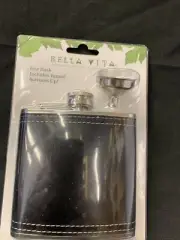Stainless Steel with Faux Leather Wrap 6 ounce Pocket Flask and Funnel NIP