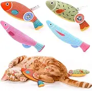 Catnip Toys Cat Fish Plush Toys 4PCS Christmas, Cat Chew Toys for Indoor Cats Kitten Kitty, Cat Interactive Toys Cat Teething Chew Toy Bite Resistant