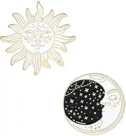 [Generic] 2Pcs Fashion Enamel Starry Sky Moon Brooch Pin and White Enamel Sun Brooch Pin Collar Badge Corsage Jewelry Women, Metal