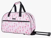 Betsey Johnson Pink Flamingo Strut Rolling Travel Weekender Duffle Bag Luggage