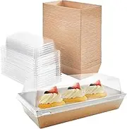 Lenamos 50 Pack Charcuterie Boxes with Clear Secure Lids, 17.5*7.5cm Kraft Paper Cake Boxes Cookie Square Boxes with Windows, Disposable Food Containers for Strawberry Dessert, Cheese Cake, Sandwich