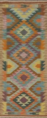 Flat Weave Kilim Southwestern Handmade Rug Runner 2'x7' Reversible Wool Carpet