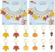 NBEADS 24 Pcs Autumn Theme Stitch Markers - Maple Leaf, Pumpkin, Acorn Enamel Charms With Removable Clasps for Knitting, Weaving, Sewing, Jewelry Making