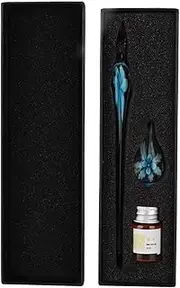 KUIKUI Glass Ink Pen Set, Glass Calligraphy Dip Signature Pen for Art Writing Drawing(Light Blue)