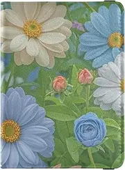 [Amooorous] Blue and Pink Summer Daisies Leather decorative travel wallet womens passport holder Vaccine Card Holder Cover Combo Travel Passport Wallet Lightweight, Blue and pink summer daisies, 1 size