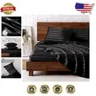 Elegant 4-Pc King Size Satin Bed Sheets Set - 15-Inch Deep Pocket, Striped Black