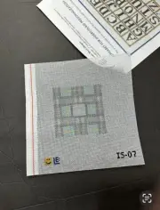 AQUA GRAY PLAID COASTER INSERT Handpainted Needlepoint Canvas By Lauren Bloch