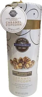 GHIRARDELLI CHOCOLATE DRIZZLED POPCORN GIFT BOX 8oz SEALED CYLINDER CONTAINER