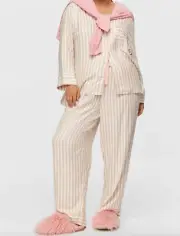 NEW PETER ALEXANDER CARAMEL STRIPE FLANNELETTE TOP & PANTS PJ SET M RRP$169.90