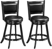 [Giantex] Bar Stools Set of 2, 61 cm Accent Wooden Swivel Barstool Backed Dining Chair, Fabric Upholstered 360 Degree Swivel, PVC Cushioned Seat, Perfect for Home Kitchen Dining Living Room, Black