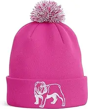 [Purple Print House] Bulldog Embroidered Bobble Hat Dog Owners Gifts Puppy Walking Warm Winter Beanie Hat Womens
