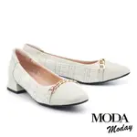 低跟鞋 MODA MODAY 高雅品味牛皮拼接樂福低跟鞋－白