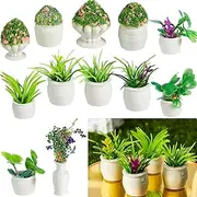 12 Pieces Dollhouse Plant Bonsai Doll House Mini Potted Plant Artificial Tiny Greenery Ornament Miniature Hanging Potted Plant Fake Flower Model Dollhouse Decoration for Boy Girl Present, 6 Types