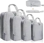 Compression Luggage Bag, Packing Cube, Compression Cube, Travel Organiser, Ultralight Storage for Suitcases for All Your Travel Needs (Grey, 4-Piece)