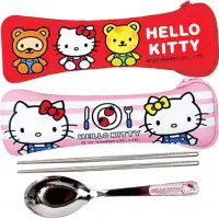 在飛比找momo購物網優惠-【TDL】凱蒂貓HELLO KITTY不鏽鋼餐具組筷子湯匙環