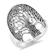 Antiqued Tree of Life Celtic Large Ring New .925 Sterling Silver Band Sizes 5-10