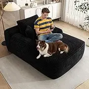 POEM PANDA 67x49 Inch Chaise Lounge Chair Indoor, Oversized Chaise Lounge Sofa with Armrests and Throw Pillows, Your Modern Small Couch Bed Living Room, Fluffy Sleeper Sofa Chair Bed for Adults