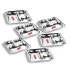 Stainless Steel 3 in 1 Pav Bhaji Compartment Plate Set of 6 - 21.5 cm
