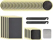 Self-Adhesive Bicycle Tire Repair Kit (40 Pieces) – Glueless Bike Tube Patches in Round, Square, and Rectangle Shape - Includes 2 Tire Levers, 1 Metal Rasp - by Mobi Lock