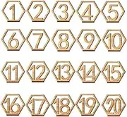Wooden Table Numbers, Hexagon Shape 1-20 Wedding Table Numbers with Holder Base Rustic Hollow Out Wood Table Numbers Card for Wedding Party Event Catering Decoration
