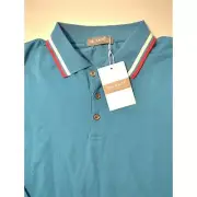 MLANM Vogue Long Sleeve Teal Polo Shirt Red & Cream Collar Accents men's size S