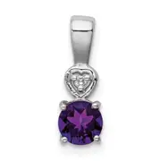 Sterling Silver Rhodium Plated Diamond u0026 Amethyst Round Pendant