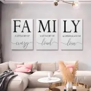 Home Family Wall Decor, Set of 3 Inspirational Canvas Prints Black and White Fra