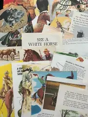 Horse Theme Vintage Book pages, cutouts & postage stamps Junk Journal Collage