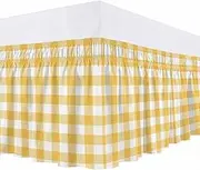 Bed Skirt Yellow Buffalo Check Plaid Bed Skirt 16 Inch Drop Farmhouse Style Elastic Wrap Around Bed Skirt Dust Ruffle for Queen Size Bed